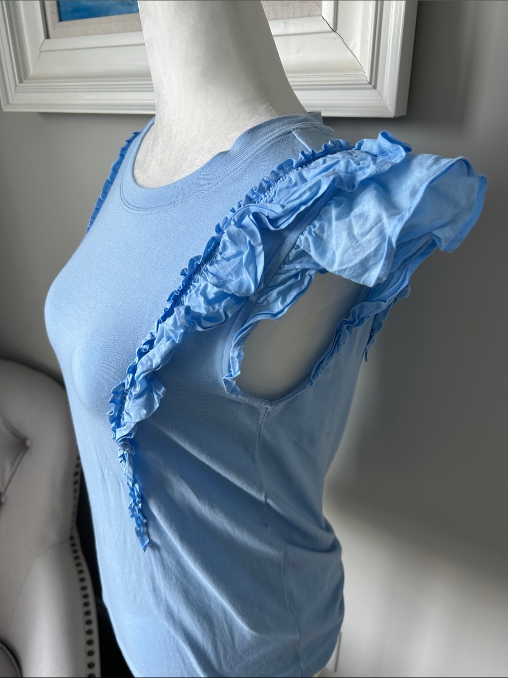 LC Lauren Conrad Light Blue Ruffle Sleeve Tank - Picture 2 of 6